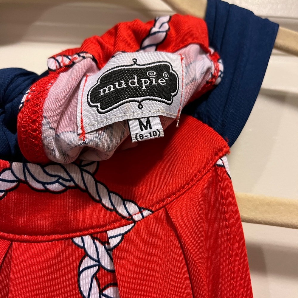Mudpie Natalie Bow Mini Dress Womens Medium 8-10 Red Rope Print Nautical Casual - Picture 5 of 10